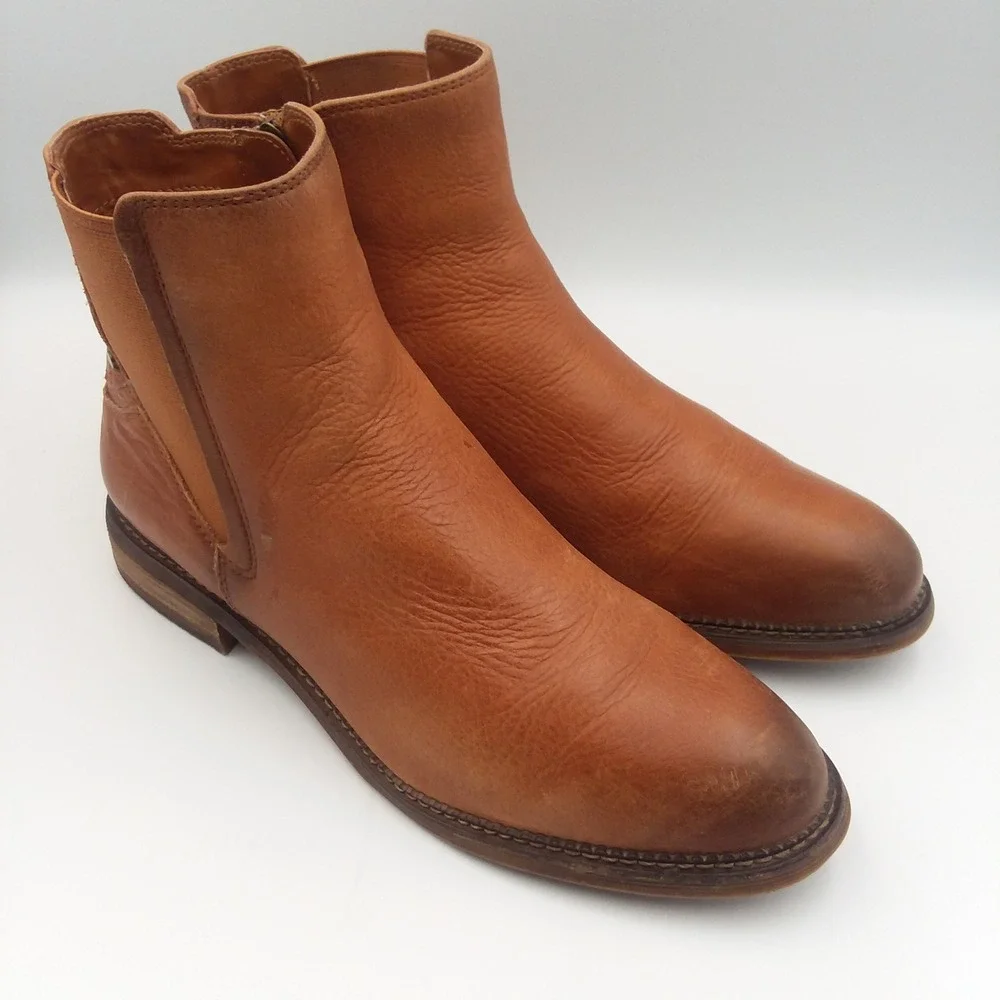 Franco Sarto Horrace Cognac Brown Leather Chelsea Boots Women's 10 Ankle Booties